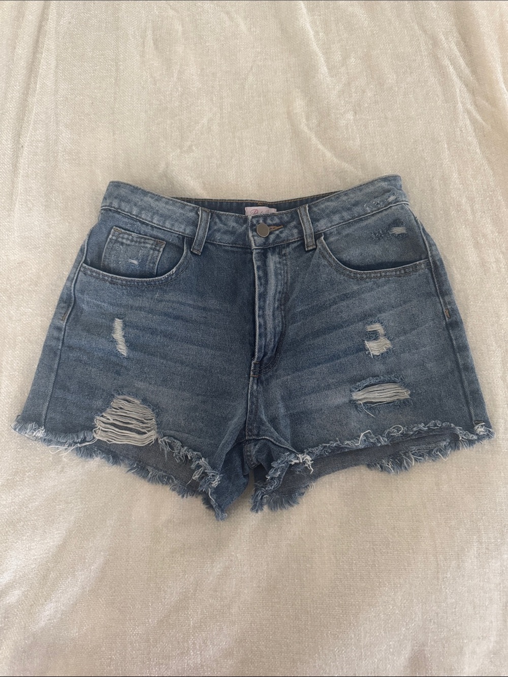 Denim Distressed High-Waist Shorts